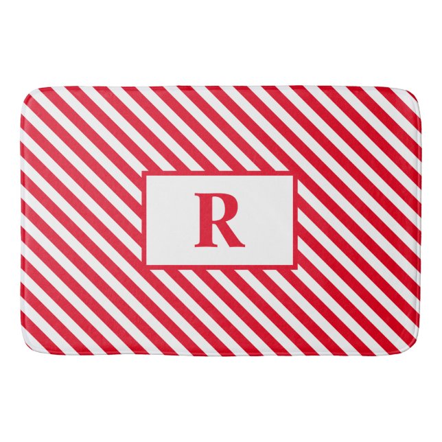 Custom Initial Red/White Stripes Bath Mat (Front)