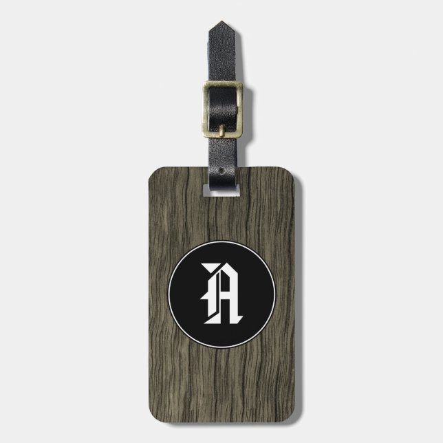 Custom Initial + Rustic Wood Look Pattern Luggage Tag (Front Vertical)