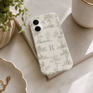 Custom Initial Sage Green Toile Wallpaper Style
