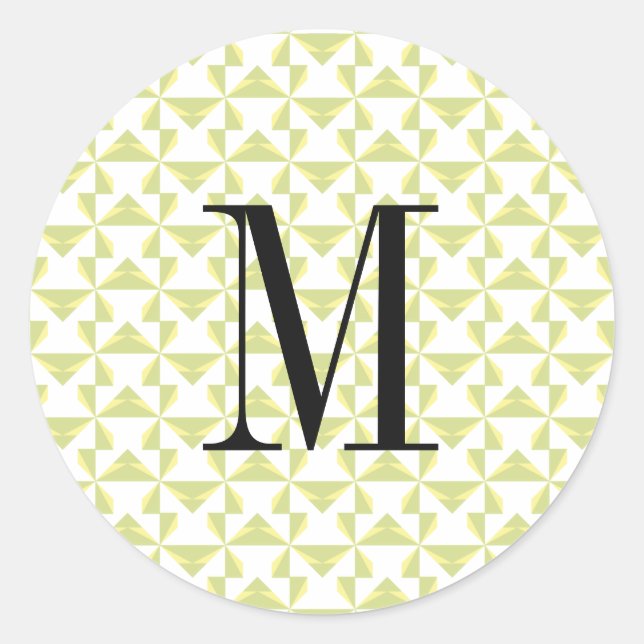 Custom Initial Sage Pinwheels Classic Round Sticker (Front)