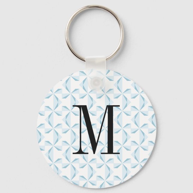 Custom Initial Sky Blue Pinwheels Keychain (Front)
