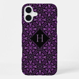 Custom Initial Victorian Purple Fractal Pattern iPhone 16 Plus Case