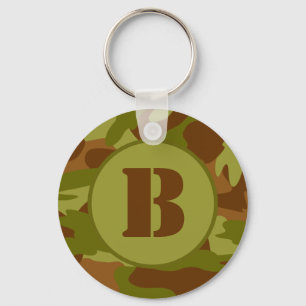 Custom Initial Vintage Military Camouflage Keychain