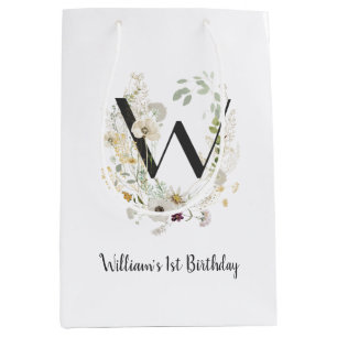 Custom Initial W With Soft colour Wild flowers Medium Gift Bag