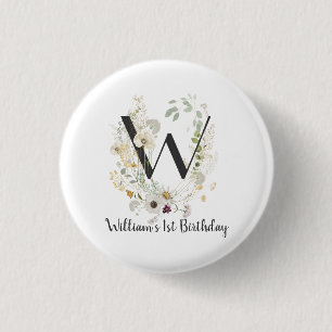 Custom Initial W With Soft colour Wild flowers Reu 1 Inch Round Button