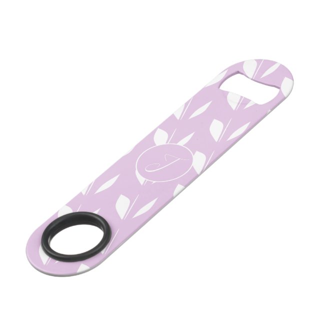 Custom initial white silhouette leaves purple bar key (Front Angled)