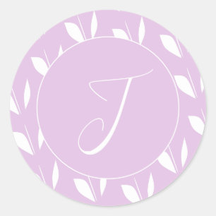 Custom initial white silhouette leaves purple classic round sticker
