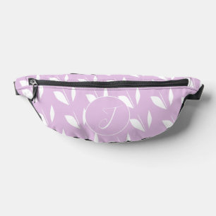 Custom initial white silhouette leaves purple fanny pack