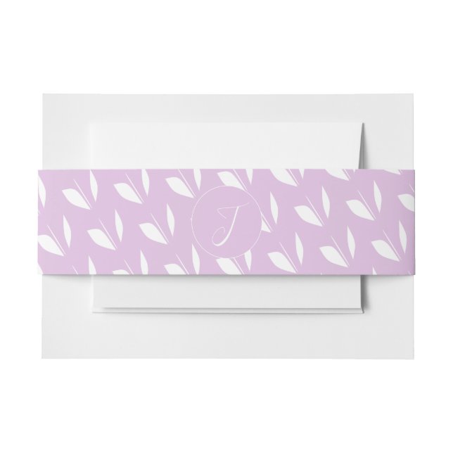 Custom initial white silhouette leaves purple invitation belly band (Front Example)