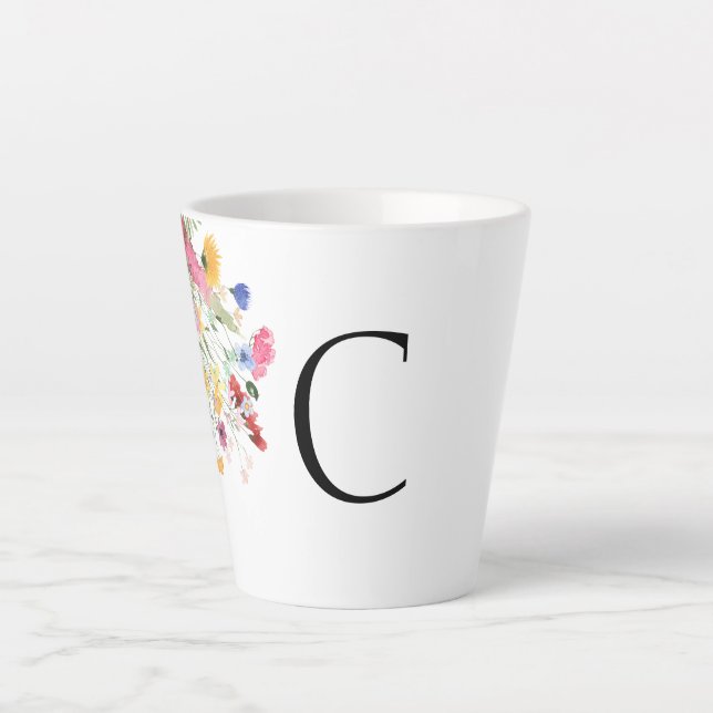 Custom Initial Wildflowers Colourful Latte Mug (Front)