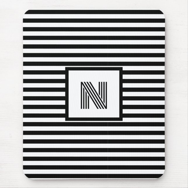 Custom initials Black and White Striped  Mouse Pad (Front)