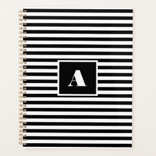 Custom initials Black and White Striped Planner