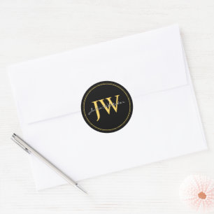 Custom Initials Black Gold  Classic Round Sticker