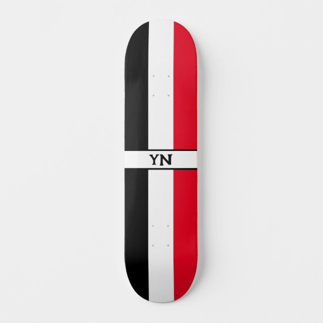 Custom Initials Black, White & Red Skateboard (Front)