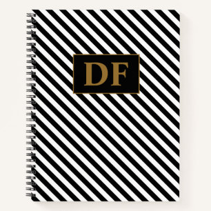 Custom Initials Black/White Stripes Notebook