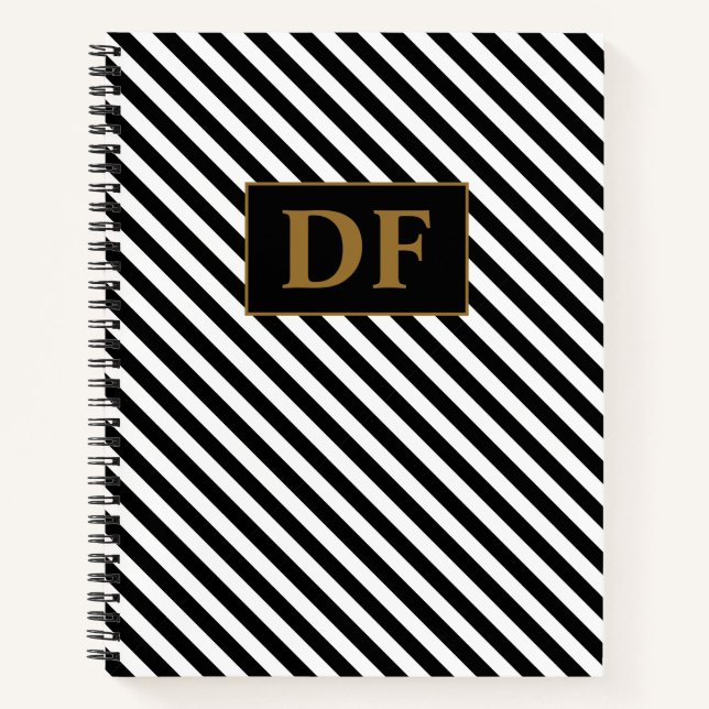 Custom Initials Black/White Stripes Notebook (Front)
