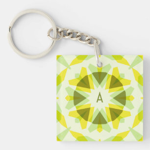 Custom Initials Bright Yellow Green Summer Star Keychain