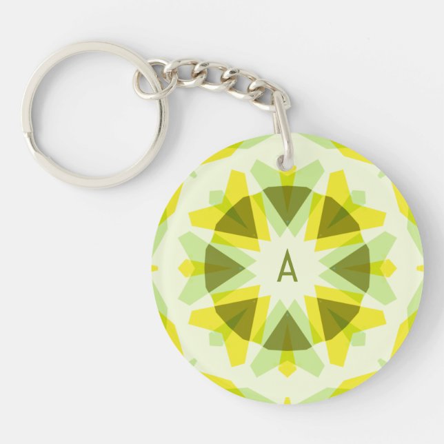 Custom Initials Bright Yellow Green Summer Star Keychain (Front)