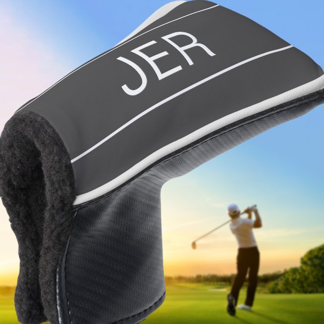 Custom Initials Elegant Golfer Modern Grey Putter Golf Head Cover (Personalized Initials Monogrammed Dark Gray Putter Golf Head Cover)