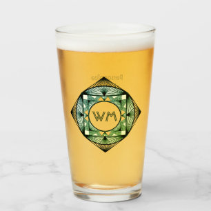 Custom Initials Elegant Manly Green Chic Art Deco Glass