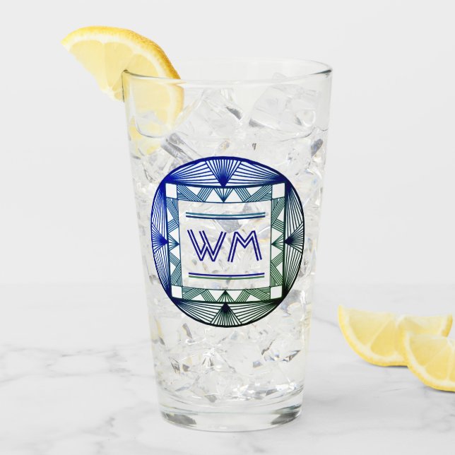 Custom Initials Elegant Manly Green Chic Art Deco  Glass (Front Ice)
