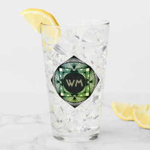 Custom Initials Elegant Manly Green Chic Art Deco  Glass