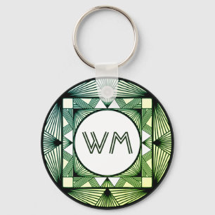 Custom Initials Elegant Manly Green Chic Art Deco Keychain