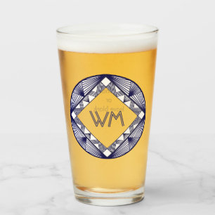 Custom Initials Elegant Manly Navy Blue Deco Frame Glass