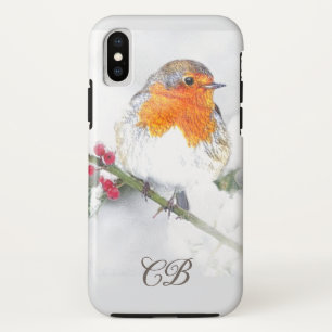 Custom Initials English Robin Bird Winter Berries Case-Mate iPhone Case