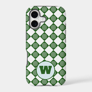 Custom Initials Green & White Argyle iPhone Case