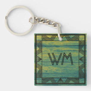 Custom Initials Green Wood Modern Rustic Farmhouse Keychain