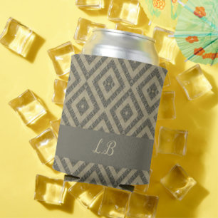 Custom initials grey brown pave bricks pattern can cooler