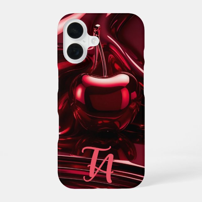 Custom Initials in Luxe Maroon - Glossy Red Cherry iPhone 16 Case (Back)