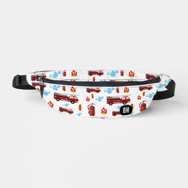 Custom Initials Monogram Boys Firetruck Firemen Fanny Pack (Front)