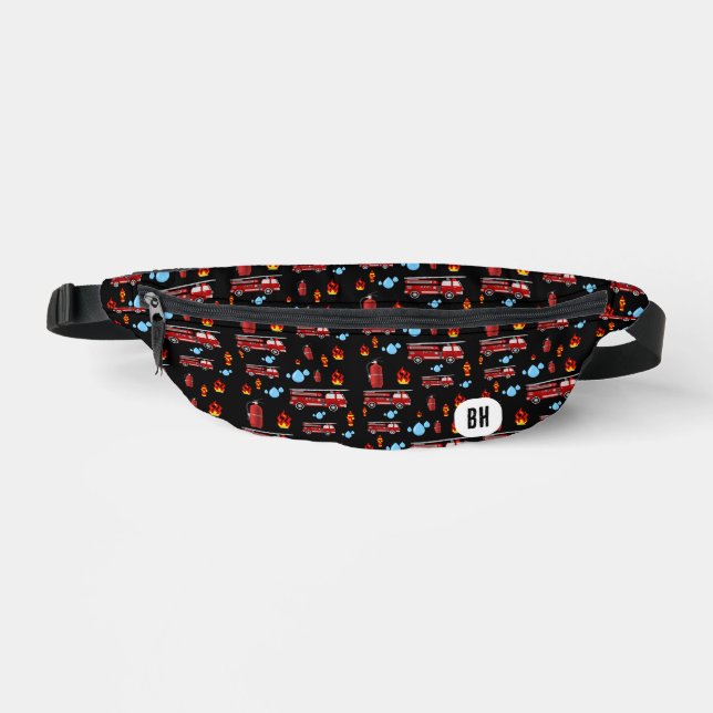 Custom Initials Monogram Boys Firetruck Firemen Fanny Pack (Front)