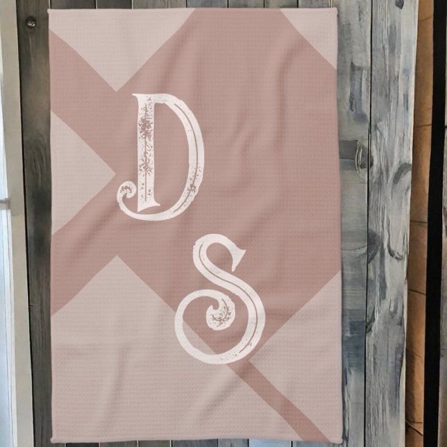 Custom initials monogram brown neutral geometric  kitchen towel (Creator Uploaded)