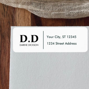 Custom Initials Name Black & White Return Address 