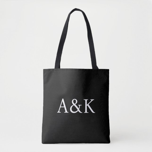 Custom Initials on Black Wedding Tote Bag (Front)