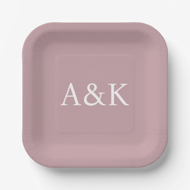 Custom Initials on Dusty Rose Mauve Wedding Paper Plate (Front)