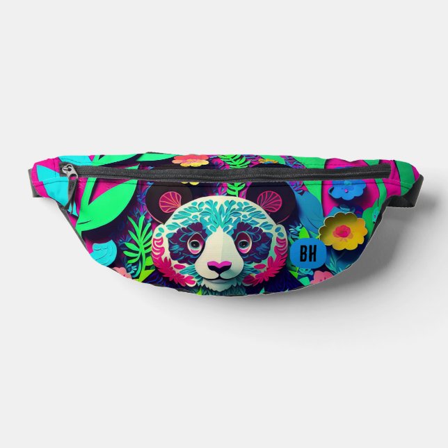 Custom Initials Panda Zoo Faux Paper Cuts Fanny Pack (Lay Down)