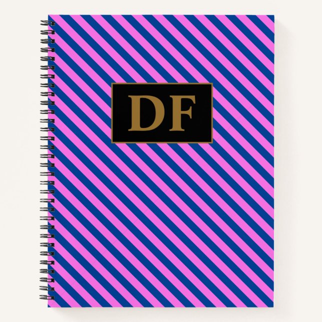 Custom Initials Pink/Blue Stripes Notebook (Front)