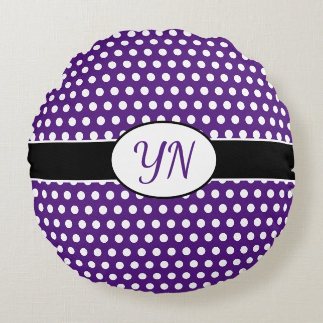 Custom initials Polka Dot  Round Pillow (Front)