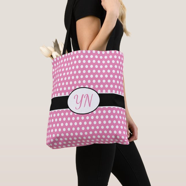 Custom initials Polka Dot Tote Bag (Close Up)