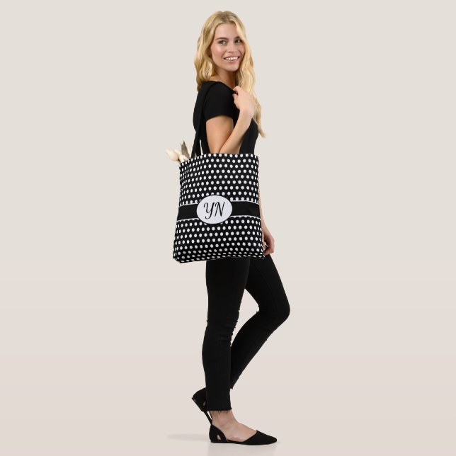 Custom initials Polka Dot Tote Bag (On Model)
