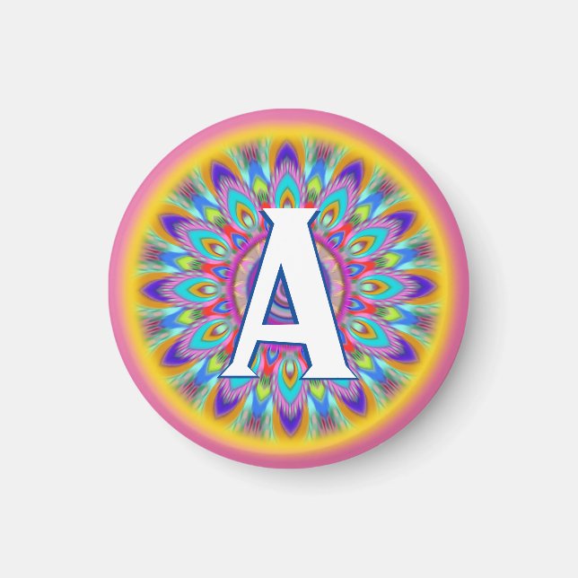 Custom initials psychedelic fridge magnet pinks (Front)