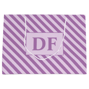 Custom Initials Purple Stripes Large Gift Bag