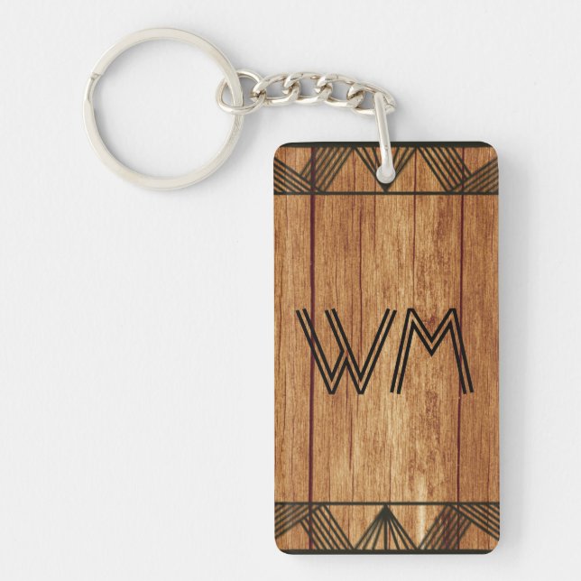 Custom Initials Wood Modern Rustic Farmhouse Chic Keychain (Front)