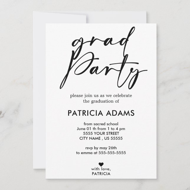 Custom Insert | Elegant minimalist grad Party  Invitation (Front)