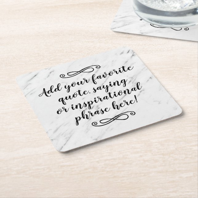 Custom Inspirational Quote Phrase Script Square Paper Coaster (Angled)