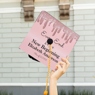 Custom Inspirational Quote Pink Glitter Graduation Cap Topper